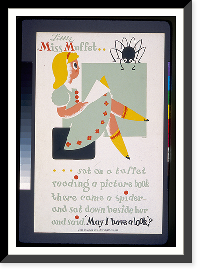 Little Miss Muffet. reading a picture book..Gregg, Vintage Poster
