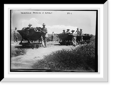 Workers bringing in asphalt, Venezuela, Antique Poster