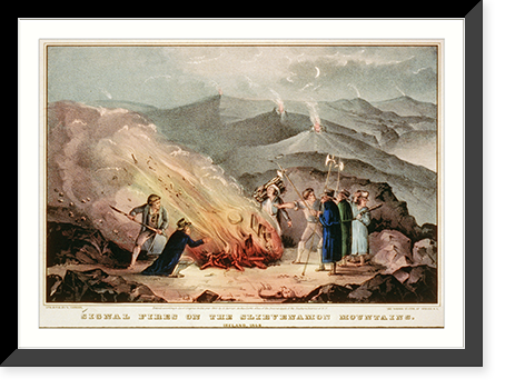 Signal fires on the Slievenamon Mountains - Ireland, 1848.Lith. & pub. by N. Currier, 152 Nassau St. Cor. of Spruce N.Y, Vintage Wall Art