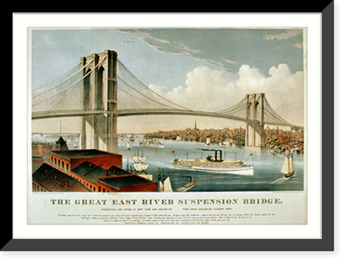 Historic Framed Print, The great East River suspension bridge: connecting the cities of New York and Brooklyn View from Brooklyn, looking west.,  17-7/8" x 21-7/8"
