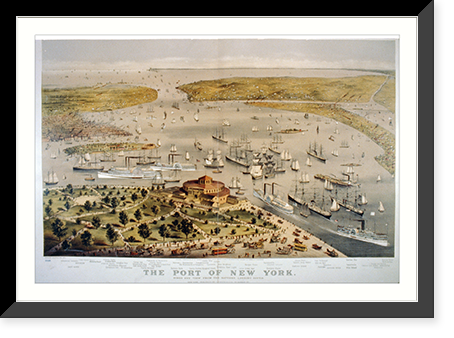 Port of New York: birds eye view from the battery looking South Classic, Vintage Poster