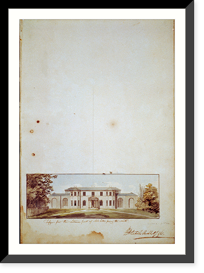 Houses and a church (Buildings Erected or Proposed to be Built in Virginia"). Entrance, Mill Hill - elevation" - 2, Vintage Poster