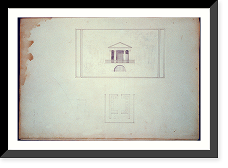 Houses and a church (Buildings Erected or Proposed to be Built in Virginia"). Spring house - elevation and plan" - 2, Antique Poster