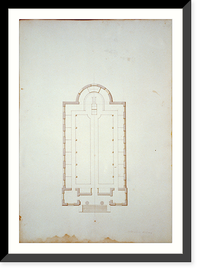 Houses and a church (Buildings Erected or Proposed to be Built in Virginia"). Shockoe church - Floor plan" - 2, Antique Poster