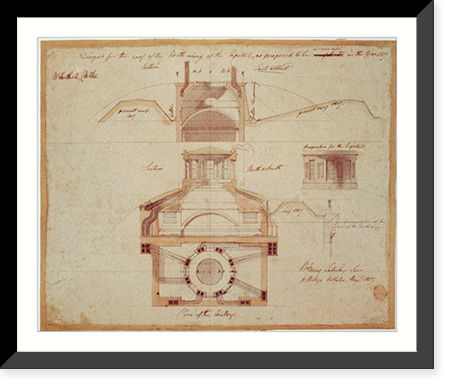 Historic Framed Print, [United States Capitol, Washington, D.C. North Wing roof - plan, elevation & section] - 2,  17-7/8" x 21-7/8"