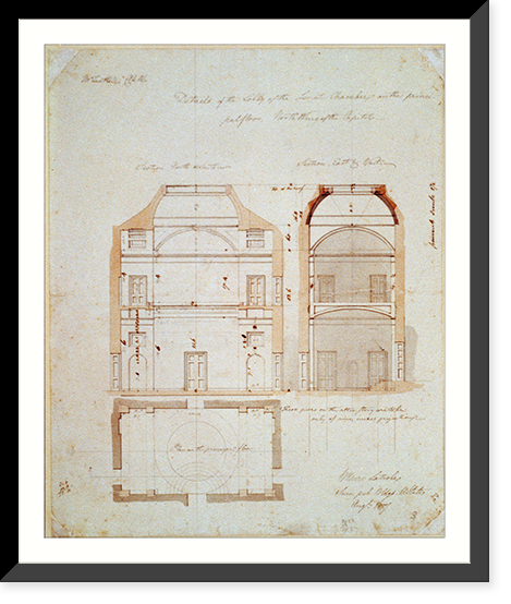 Historic Framed Print, [United States Capitol, Washington, D.C. Senate Chamber Lobby, north wing, plan & section] - 2,  17-7/8" x 21-7/8"