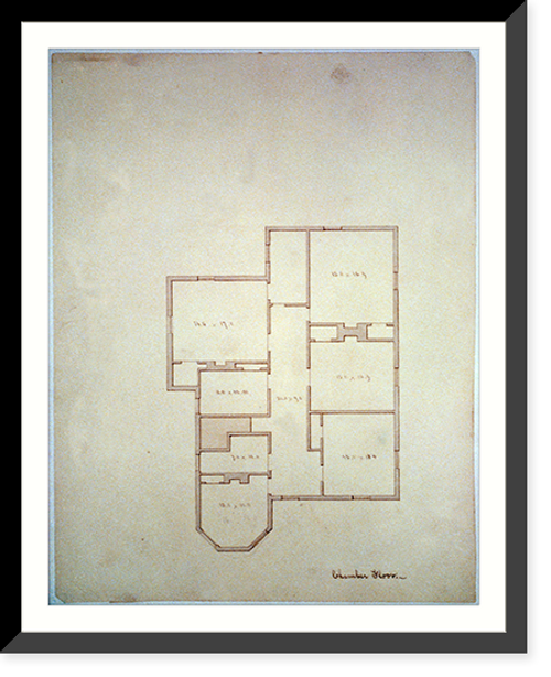 Historic Framed Print, [House with an L-shaped piazza. Chamber floor plan] - 4,  17-7/8" x 21-7/8"