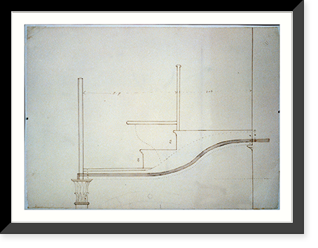 Historic Framed Print, Architectural drawing for seating in a gallery supported by Corinthian columns. Gallery, section with corinthian capital - 2,  17-7/8" x 21-7/8"