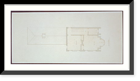Historic Framed Print, Architectural drawing for a two-story house with round bay and one-story wing. Second story plan,  17-7/8" x 21-7/8"