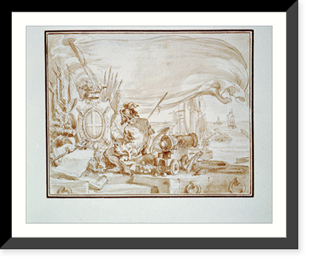 Allegory showing America as ragged warrior beside naval cannon and shot - 2, Antique Print