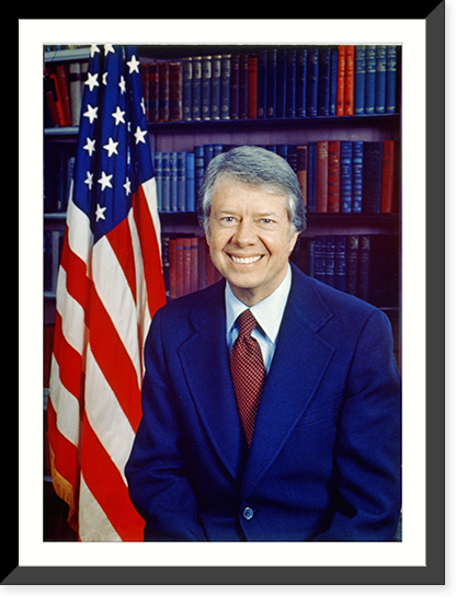Historic Framed Print, [Jimmy Carter, head-and-shoulders portrait, facing front, next to an American flag] - 3,  17-7/8" x 21-7/8"
