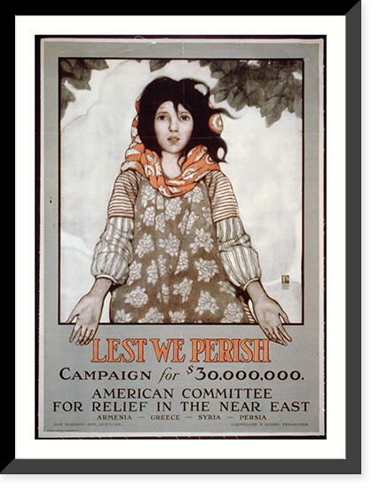 Historic Framed Print, Lest we perish Campaign for $30,000,000 ; American Committee for Relief in the Near East ; Armenia - Greece - Syria - Persia ; One Madison Ave., New York, Cleveland H. Dodge, Treasurer.,  17-7/8" x 21-7/8"