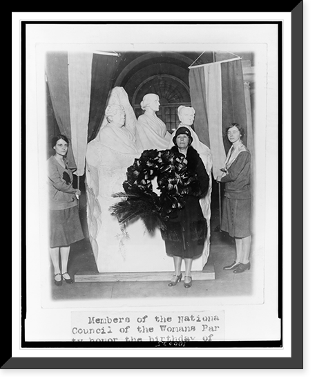 Members of the National Council of the Womans Party honor the birthday of Susan B. Anthony by placing a wreath on the statue in the U.S. Capitol, Antique Print