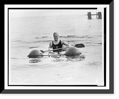 Gertrude Ederle, half-length portrait, facing front, rowing in water, Antique Wall Art