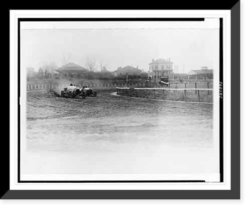 Historic Framed Print, [Stutz Weightman Special and another automobile going around turn on Benning race track, Washington, D.C., area on Thanksgiving Day],  17-7/8" x 21-7/8"