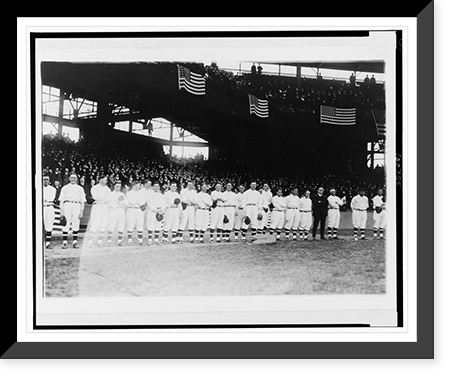 Historic Framed Print, Players assembled for the opening ball game, Griffith Stadium, Washington, D.C.,  17-7/8" x 21-7/8"