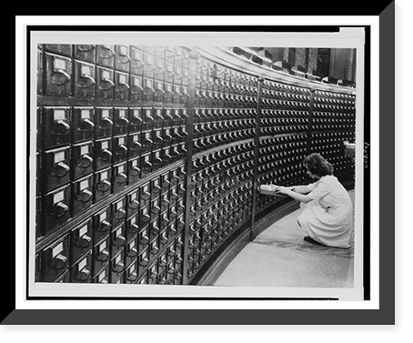 Woman at Main Reading Room card catalog in the Library of Congress, Historic Print