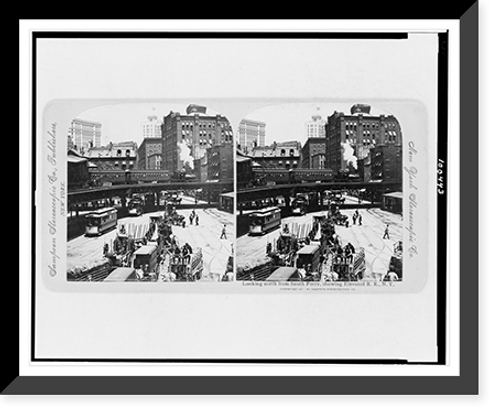 Historic Framed Print, Looking north from South Ferry, showing Elevated R.R., N.Y.,  17-7/8" x 21-7/8"