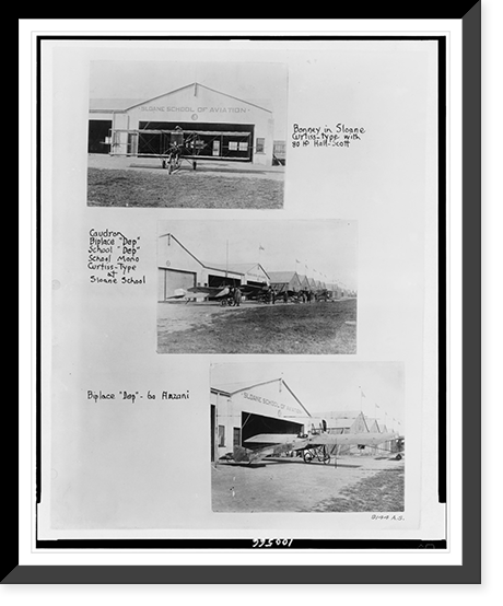 Composite of three photos of Sloane School of Aviation and airplanes Classic, Historic Print