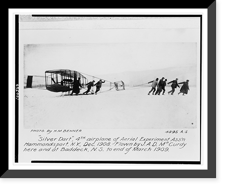 Historic Framed Print, Silver Dart,  4th airplane of Aerial Experiment Ass'n, Hammondsport, N.Y., Dec. 1908. Flown by J.A.D. McCurdy here and at Baddeck, N.S., to end of March 1909.photo. by H.M. Benner.,  17-7/8" x 21-7/8"