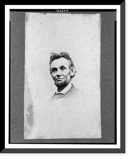 Abraham Lincoln, head-and-shoulders portrait, facing slightly left; a detail from portrait showing Lincoln seated in a chair, Antique Print