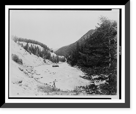 Man fishing in the Fishin' Hole in the Yellowstone River, Yellowstone National Park, reached by the Northern Pacific Railway via Gardiner Gateway, Historic Print