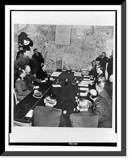 The German surrender at Reims, France, on May 7, 1945.International News photo. Classic, Historic Reproduction