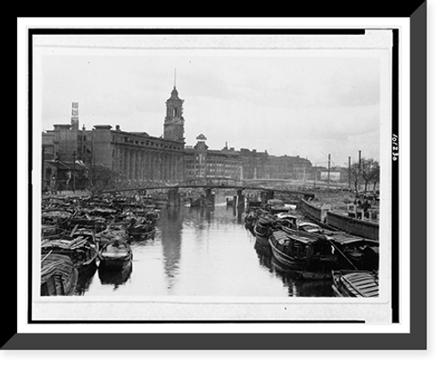 Historic Framed Print, [Canal with boats in foreground and buildings in background, Shanghai(?), China],  17-7/8" x 21-7/8"