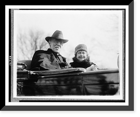 President Woodrow Wilson, half-length portrait, facing right, in automobile, with his second wife, Vintage Print