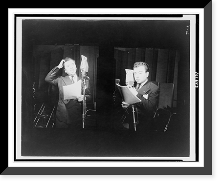 Composite of two photographs of Ezra Stone at CBS microphone, Historic Print