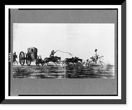 Stage coach led by man on horseback, probably in Uruguay, Vintage Print