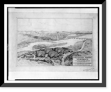 Historic Framed Print, Architectural drawing for an apartment house (Arlington Towers Apartments") for F.H.A.,  Arlington,  Virginia",  17-7/8" x 21-7/8"