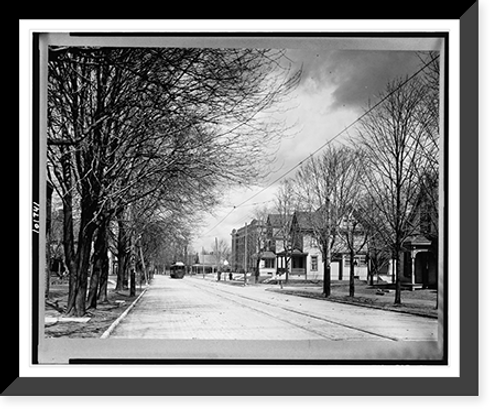 Historic Framed Print, [Street view with streetcar in background, Lebanon, Indiana],  17-7/8" x 21-7/8"