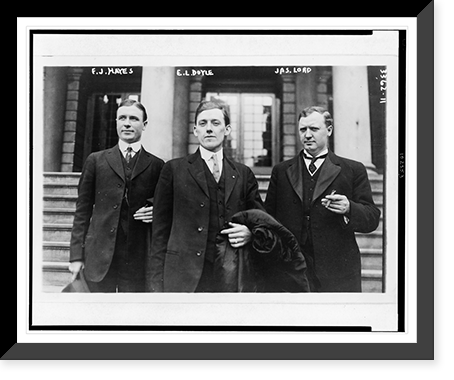 Frank J. Hayes, E.L. Doyle, Jas. Lord, three-quarter length portraits, facing front, standing outside building Classic, Antique Wall Art