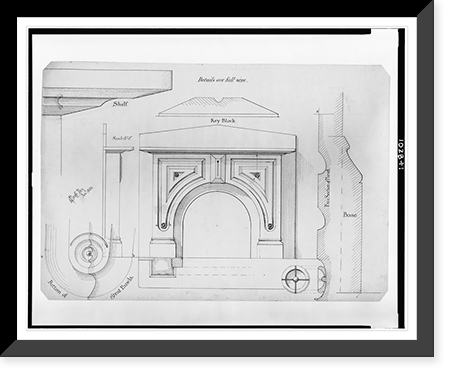 Fireplace mantel. Elevations, plan, sections, and full size details.J.G. Bruff, Des: Jany. 1880, Historic Print