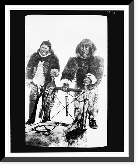 A Northernmost man and his wife, Mec-oo-sha and Ah-ma, standing next to sledge, two Inuits who served as helpers to Frederick Cook during his expedition to the North Pole, Antique Poster