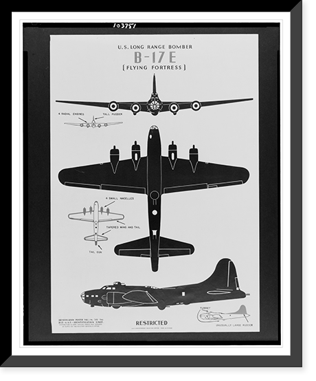 Historic Framed Print, U.S. long range bomber B-17E [flying fortress],  17-7/8" x 21-7/8"