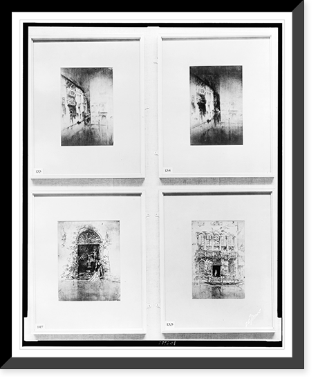 Historic Framed Print, [Four prints of canal views by James McNeill Whistler on display at Boston Memorial exhibition, Copley Hall].T.E. Marr.,  17-7/8" x 21-7/8"