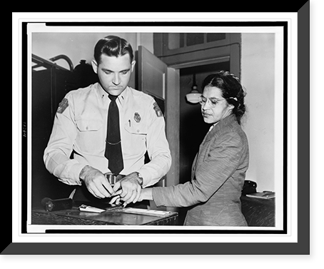 Woman fingerprinted. Mrs. Rosa Parks, Negro seamstress, whose refusal to move to the back of a bus touched off the bus boycott in Montgomery, Ala, Antique Print