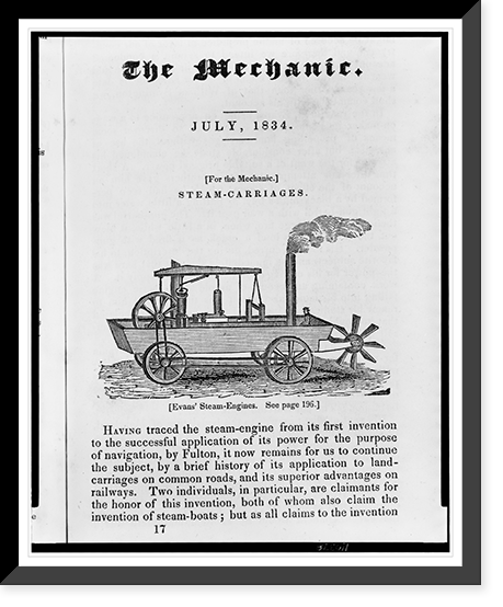 Amphibious steam powered carriage and paddle boat designed by Oliver Evans Classic, Vintage Poster