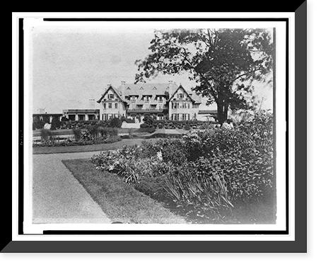 Facade of home of Edmund Cogswell Converse, with flowers in foreground, Greenwich, Connecticut, Vintage Poster