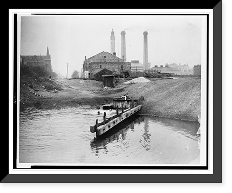 Two men swimming behind the Chicago water tower and pumping station, Historic Reproduction