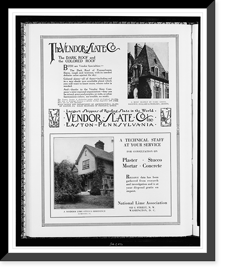 Advertisements for Vendor Slate Co. Inc. and National Lime Association, Historic Print