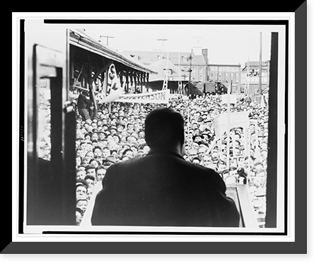 Rear view of Adlai E. Stevenson, addressing a large crowd in Allentown, Pennsylvania, Antique Poster