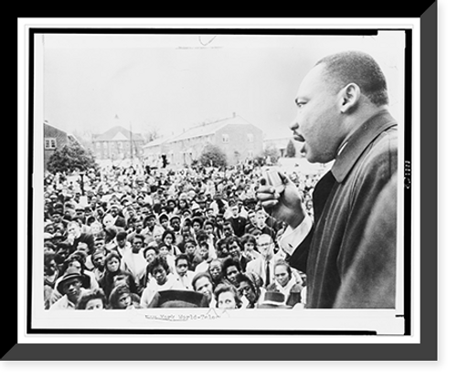 Historic Framed Print, The Rev. Dr. Martin Luther King addresses gathering of followers after their aborted march yesterday in Selma, Ala.,  17-7/8" x 21-7/8"
