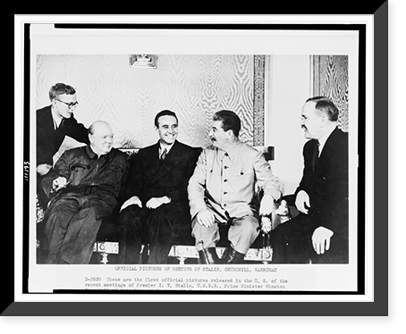 Left to right, interpreter V.N. Pavlov, Winston Churchill, W. Averell Harriman, Joseph Stalin, and V.M. Molotov, at the Kremlin during the Moscow Conference in 1942, Antique Print