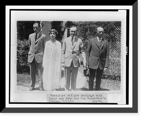 Historic Framed Print, President and Mrs. Coolidge with their son John and the president's father,  17-7/8" x 21-7/8"