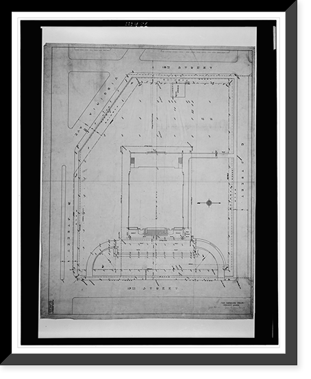 Historic Framed Print, [Alterations to an organization's building (Pan American Union"),  17th Street and B Street (now Constitution Avenue),  N.W.,  Washington,  D.C. Site plan showing grading]",  17-7/8" x 21-7/8"