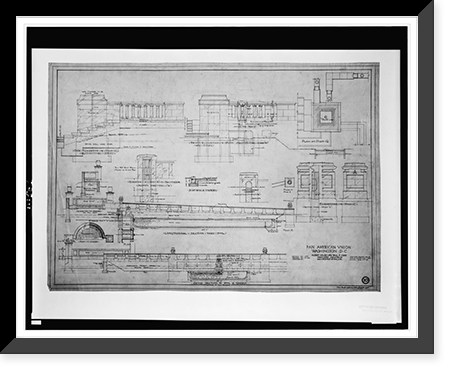 Historic Framed Print, [Alterations to an organization's building (Pan American Union"),  17th Street and B Street (now Constitution Avenue),  N.W.,  Washington,  D.C. Exhedra,  pool,  posts,  steps]",  17-7/8" x 21-7/8"