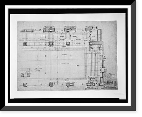 Historic Framed Print, [Organization's building (International Bureau of American Republics"),  17th Street and B Street (now Constitution Avenue),  N.W.,  Washington,  D.C. Library floor layout]",  17-7/8" x 21-7/8"